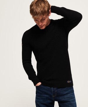 Superdry Academy Textured Crew Neck Férfi Ugró Fekete | EHZXN6017